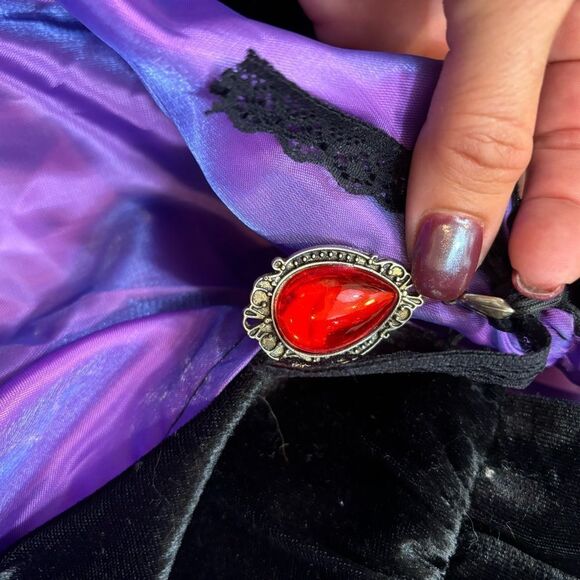 Ladies Long‎ Black Velvet Hooded Robe with Purple Satin Lining One Size - Picture 9 of 11